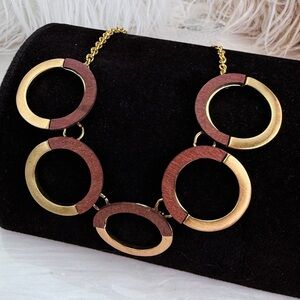 Lightweight brushed Goldtone and Brown Circular Statement Necklace